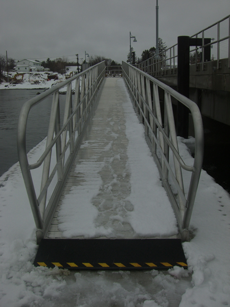 The aluminum gangway is 80 feet long and 4 feet wide.