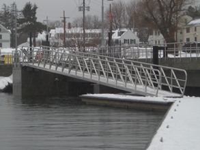 This heavy duty gangway is located at the University of New Hampshire, New Castle boating facility.